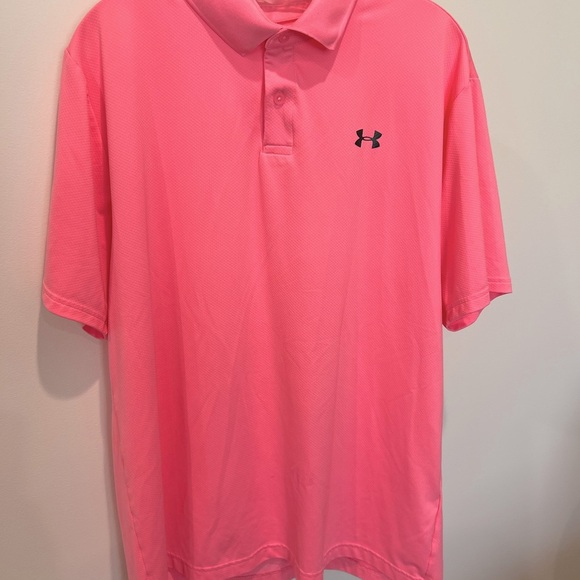 Men’s Vibrant Pink Short Sleeve Under Armor Polo Style Top Size L - Picture 1 of 11